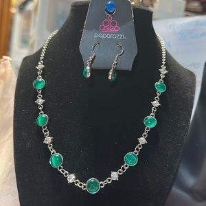 Paparazzi #878 green moonstone necklace with matching earrings